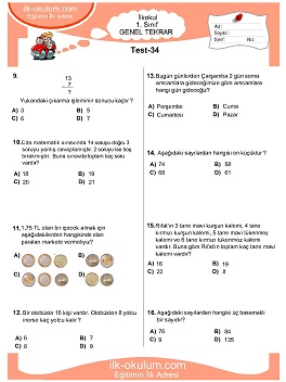 ilkokul 1. Sınıf Genel Tekrar Testleri 